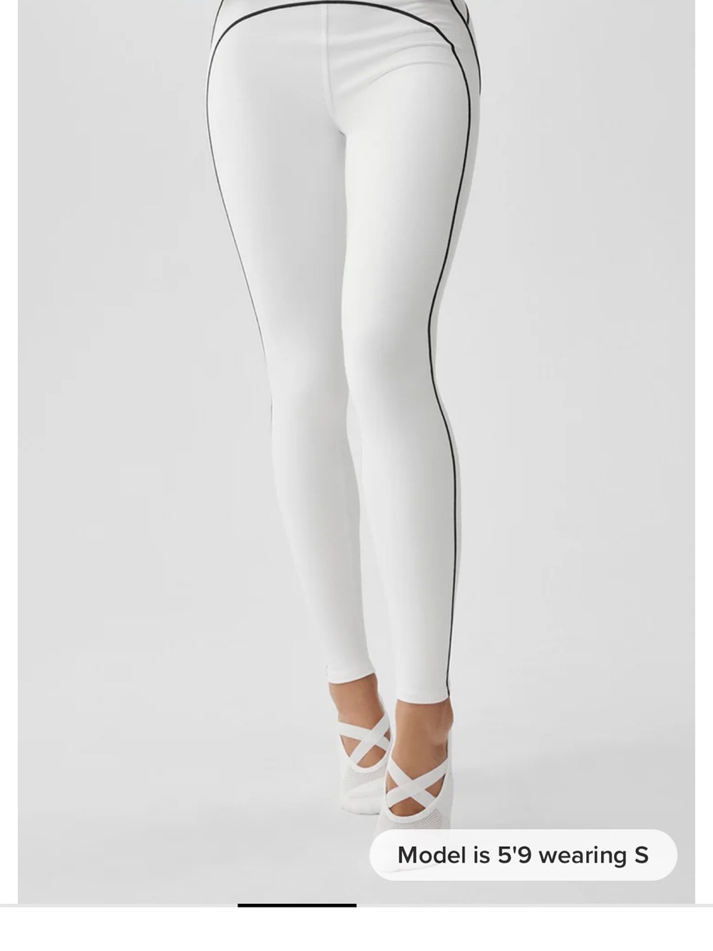 ALO Yoga White High-Rise Leggings with Black Piping